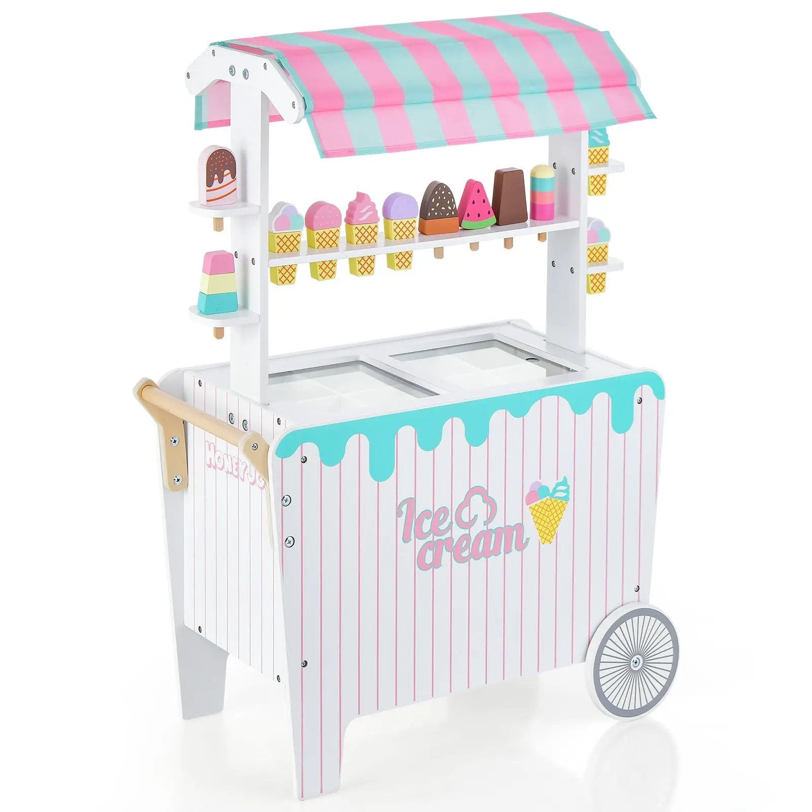 Kids Ice Cream Cart Playset with Display Rack and Accessories by DirectDeals