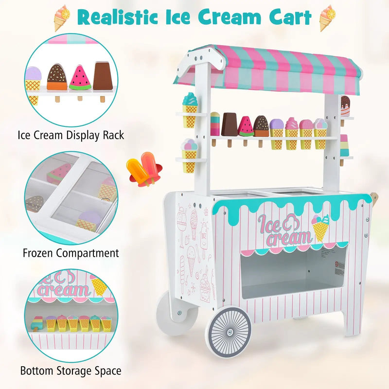 Kids Ice Cream Cart Playset with Display Rack and Accessories by DirectDeals