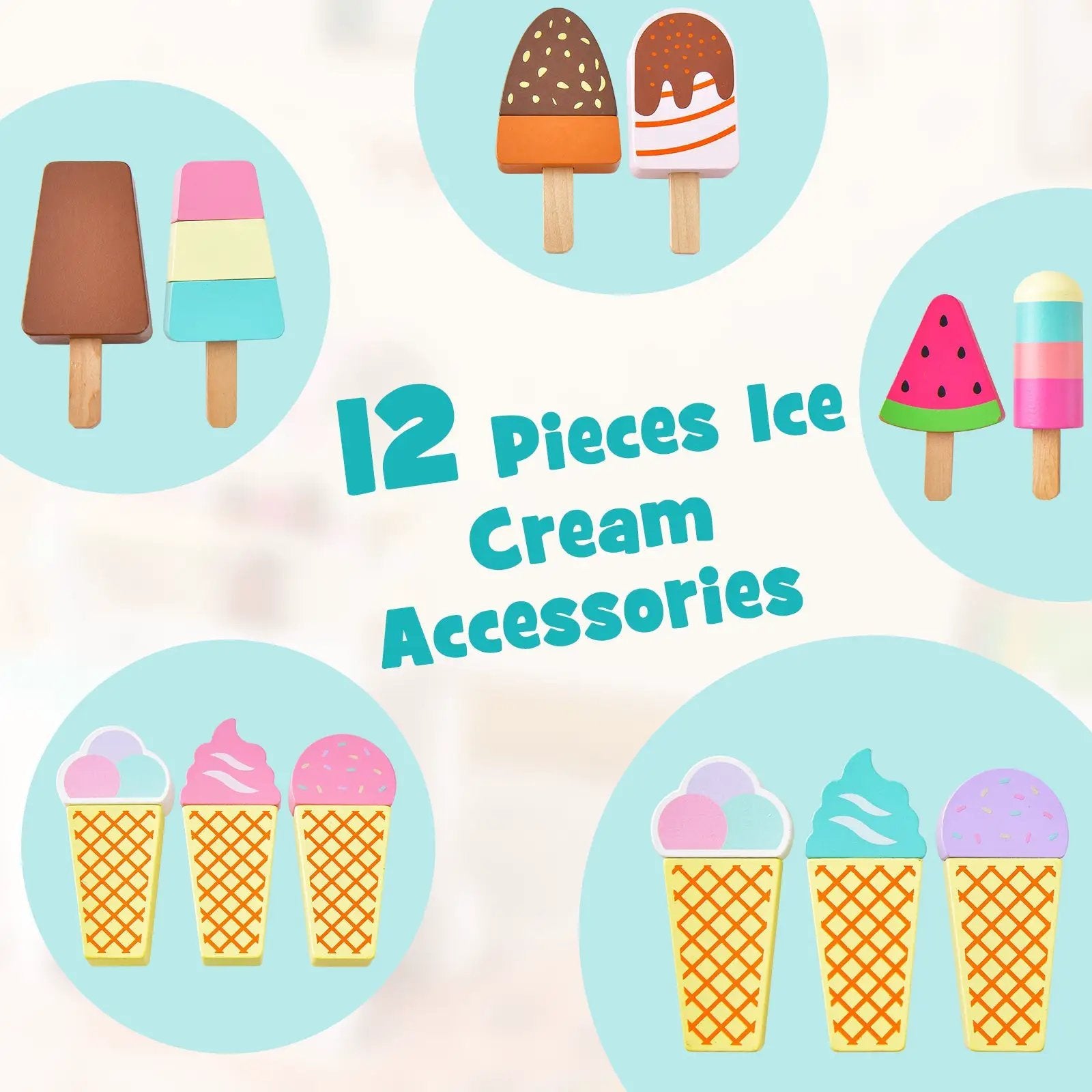 Kids Ice Cream Cart Playset with Display Rack and Accessories by DirectDeals