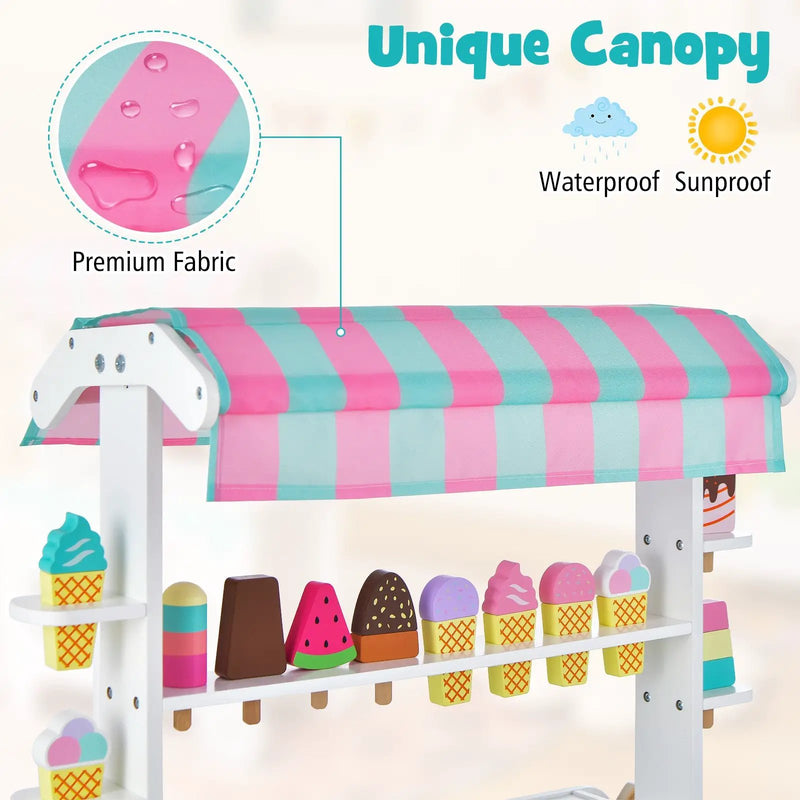 Kids Ice Cream Cart Playset with Display Rack and Accessories by DirectDeals