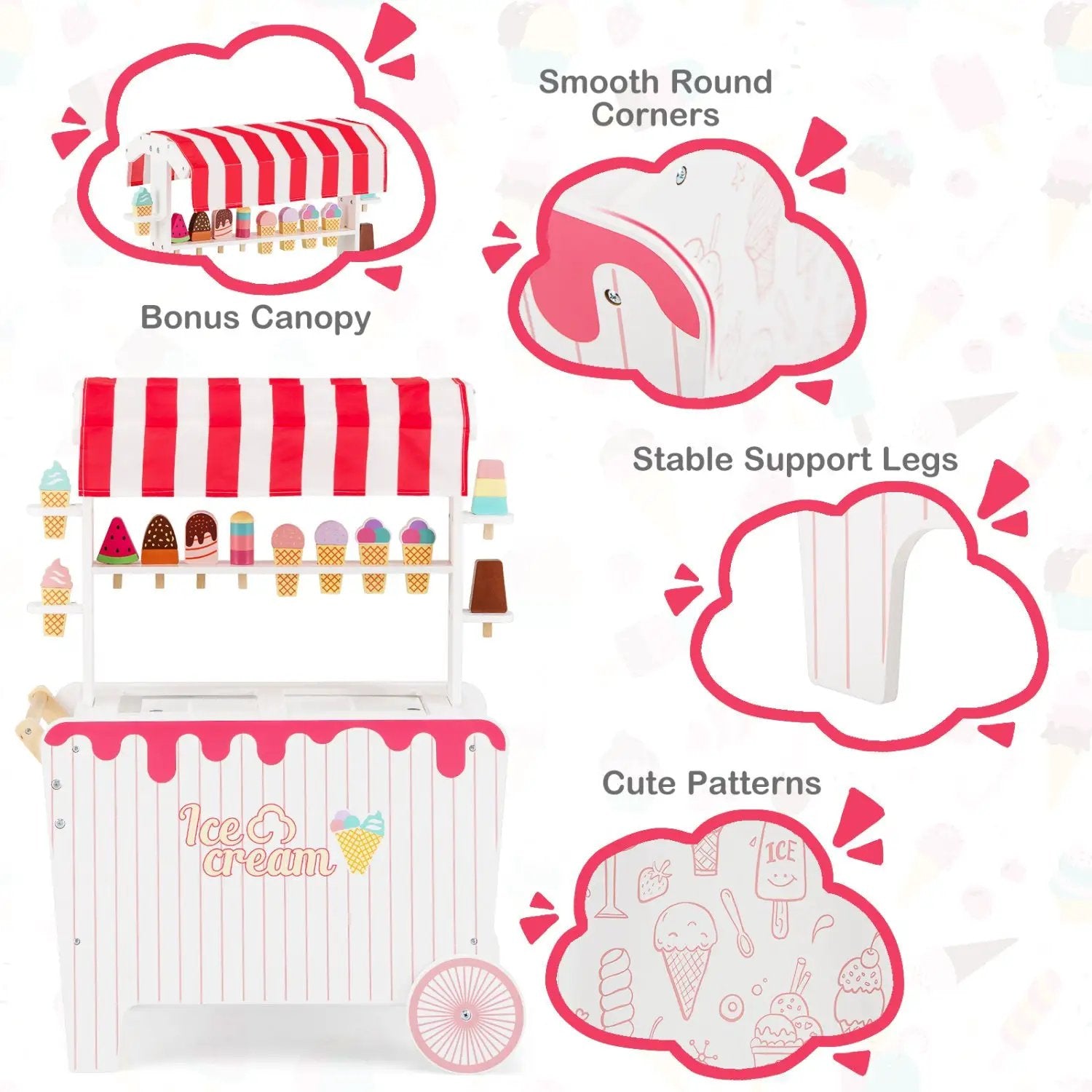Ice Cream Cart Playset with Display Rack and Accessories by DirectDeals
