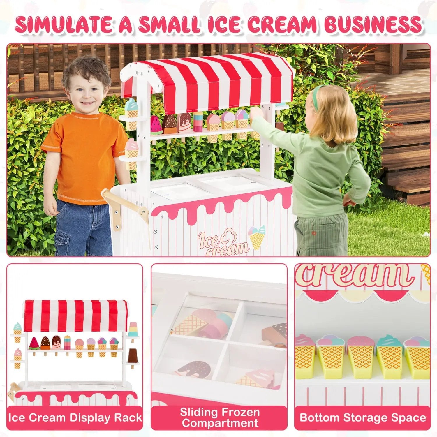 Ice Cream Cart Playset with Display Rack and Accessories by DirectDeals