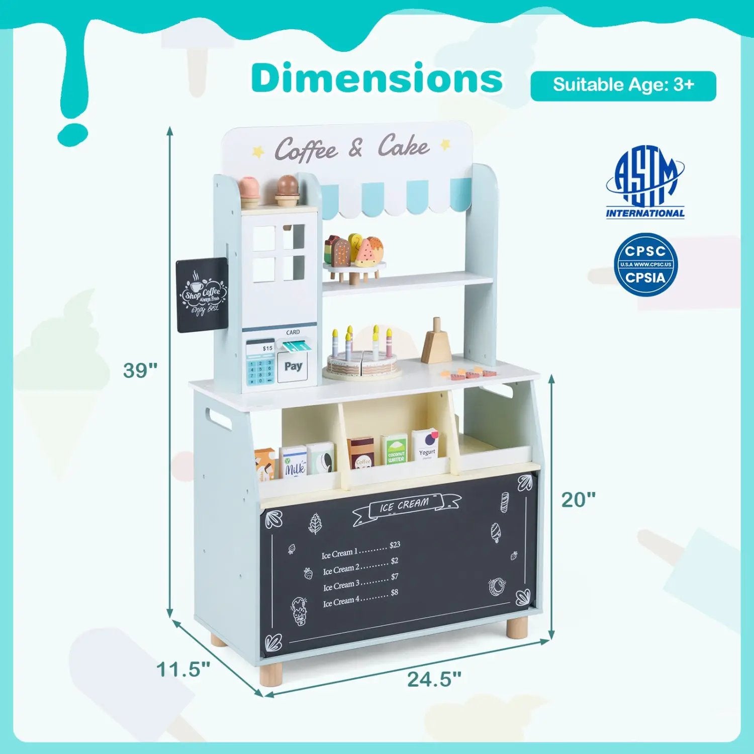 Kids Ice Cream Shop Playset with 27 Accessories - Ages 3+ by DirectDeals