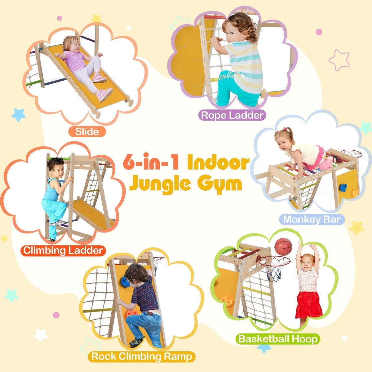 Kids Indoor Playground 6-in-1 Jungle Gym for 3-14 Years Olds, photo 12 of 16
