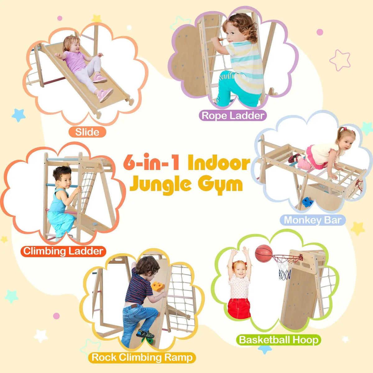 Kids Indoor Playground 6-in-1 Jungle Gym for 3-14 Years Olds, photo 11 of 16
