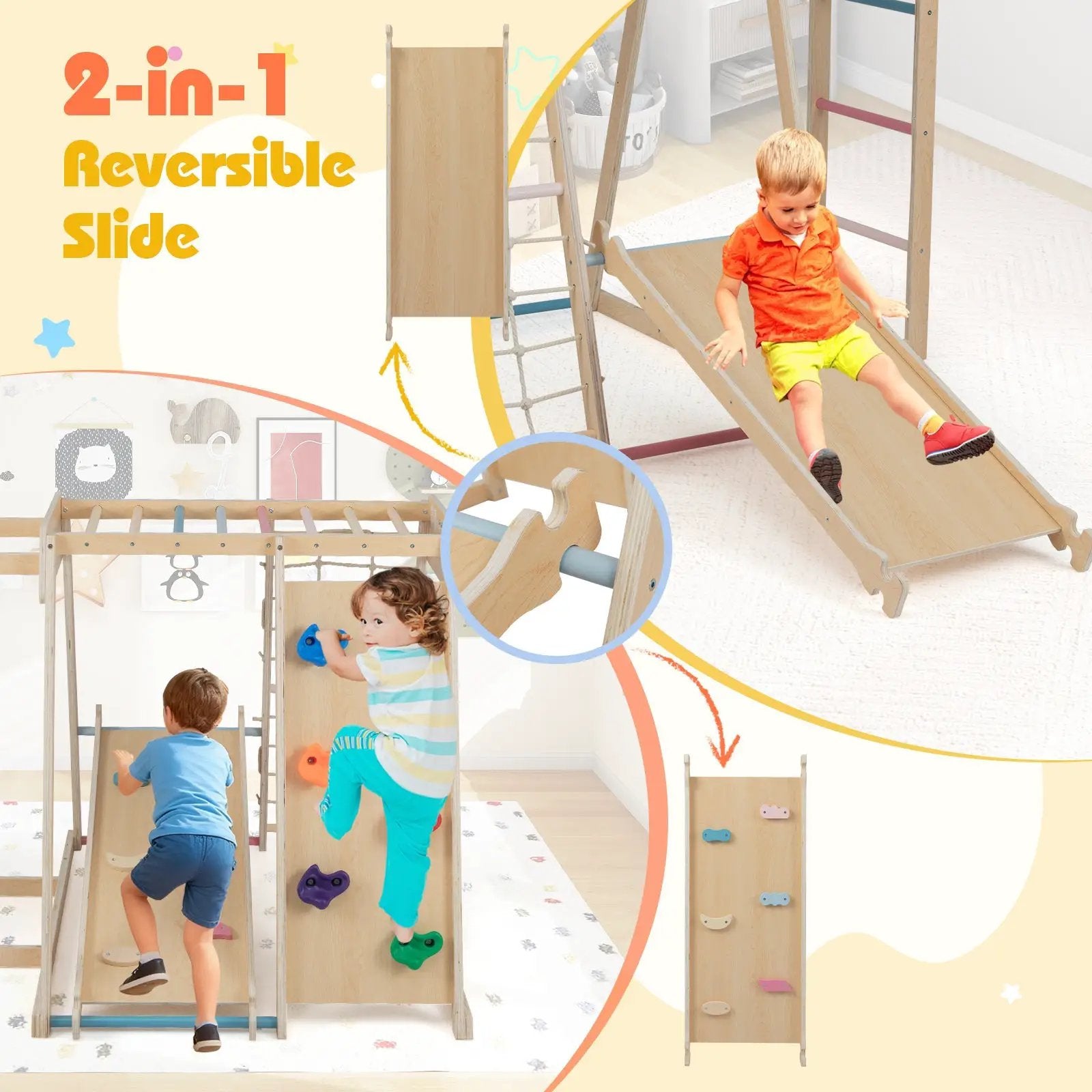 Kids Indoor Playground 6-in-1 Jungle Gym for 3-14 Years Olds by DirectDeals