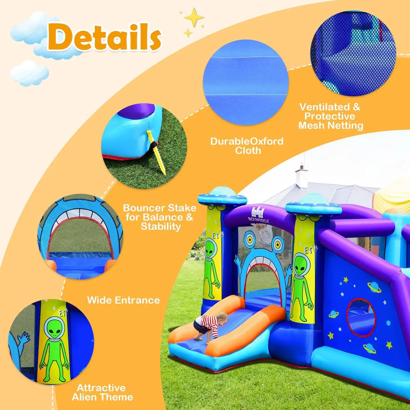 Kids Inflatable Bounce House Aliens Jumping Castle Without Blower by DirectDeals