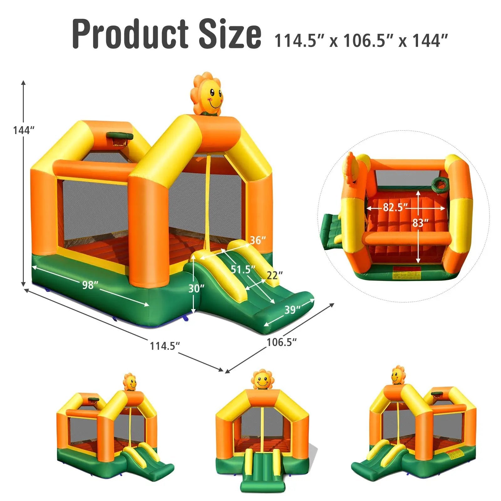 Kids Inflatable Bounce House with Slide and Basketball Rim with 735W Blower by DirectDeals