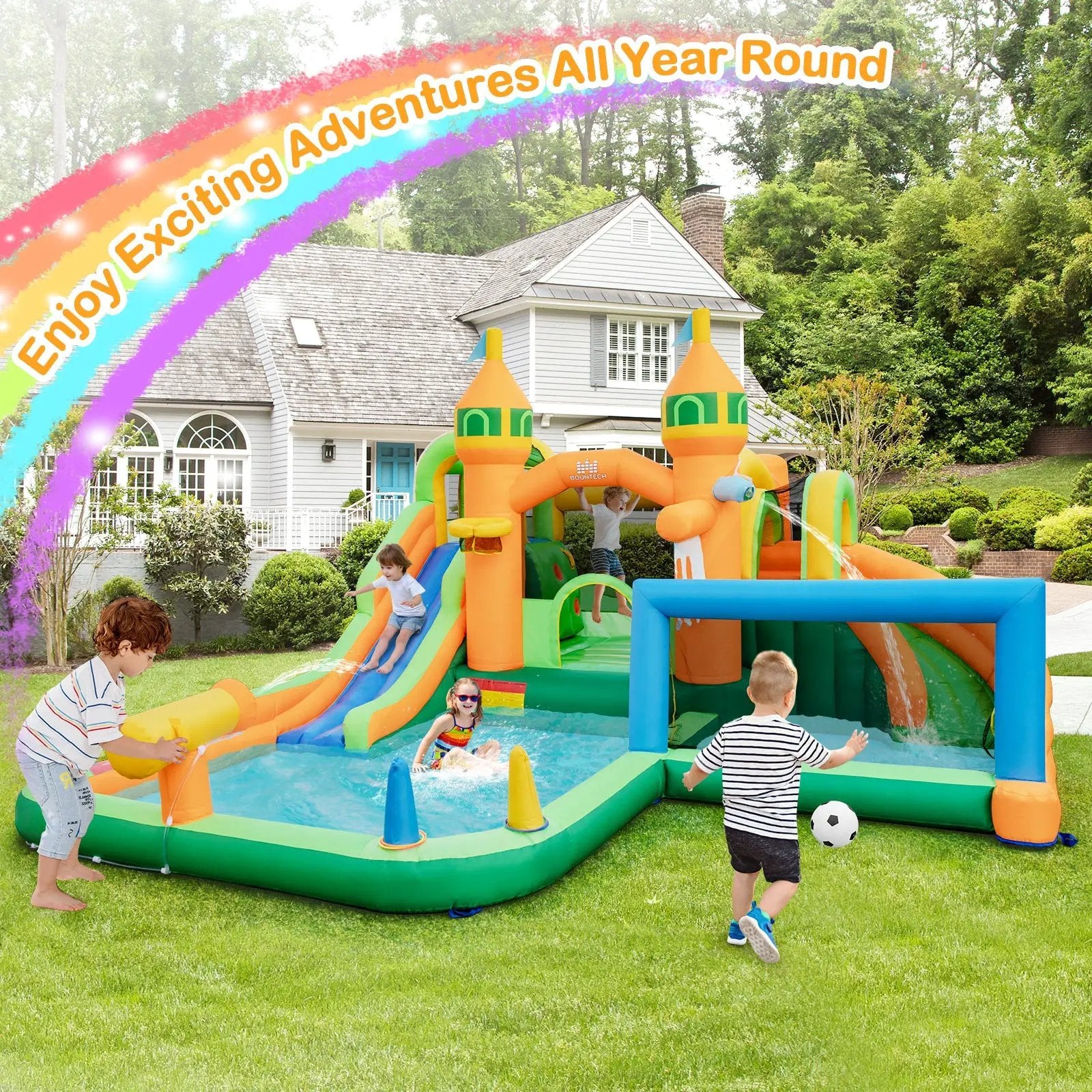 Kids Inflatable Water Slide with Soccer Gate and 750W Blower by DirectDeals