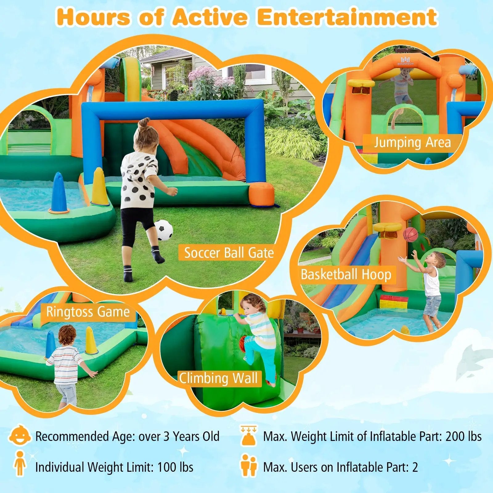 Kids Inflatable Water Slide with Soccer Gate and 750W Blower by DirectDeals
