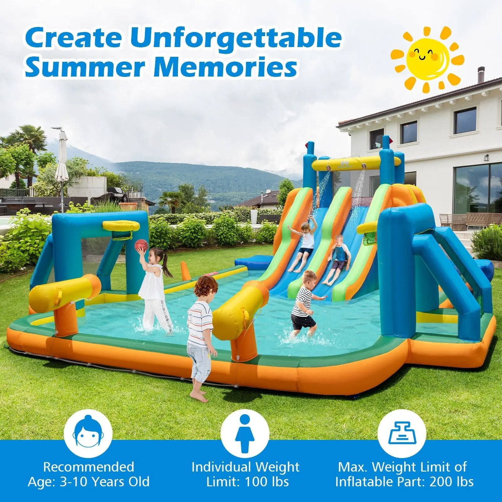 Kids Inflatable Water Slide with 2 Long Slides and 2 Soccer Gates with 950W Blower by DirectDeals