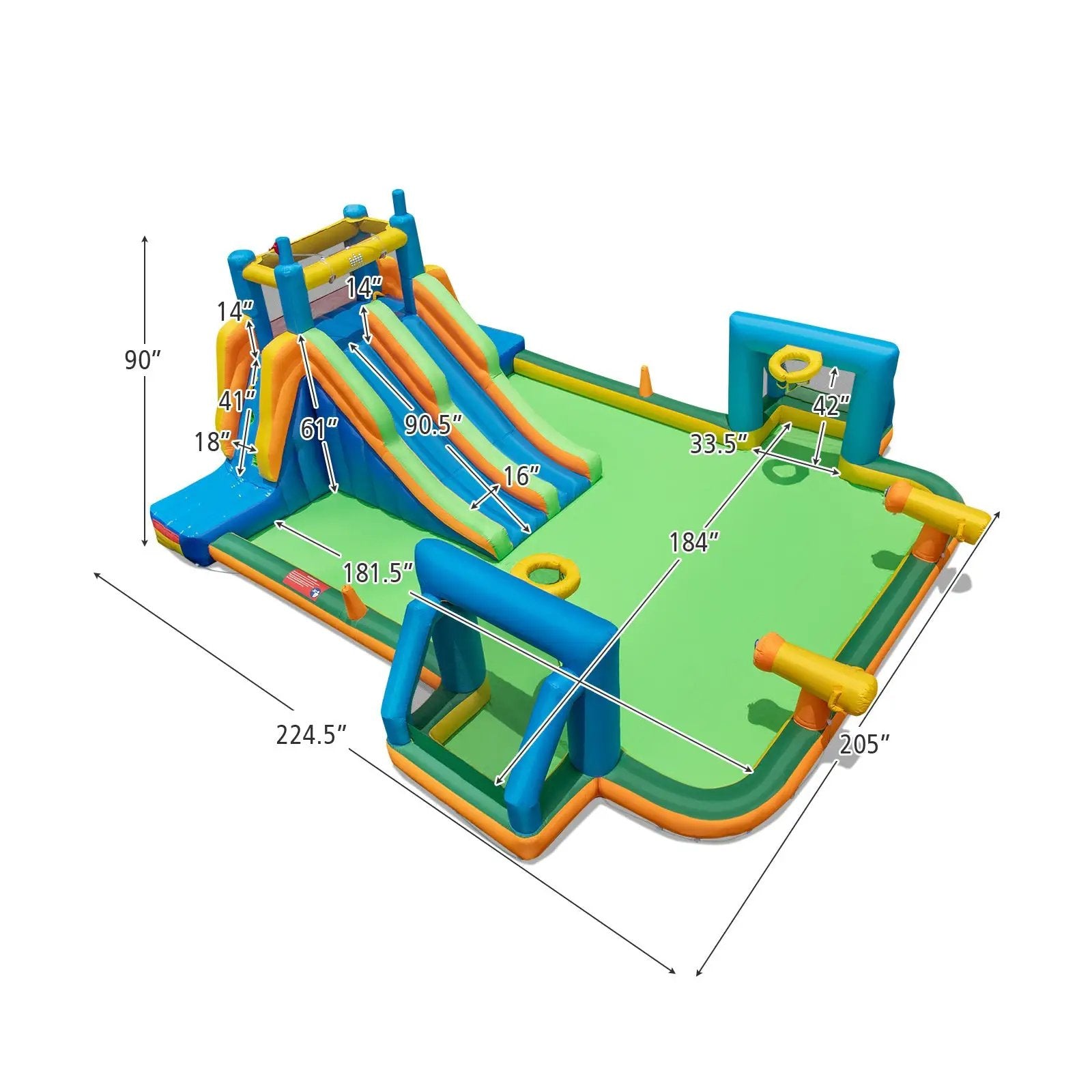 Kids Inflatable Water Slide with 2 Long Slides and 2 Soccer Gates with 950W Blower by DirectDeals