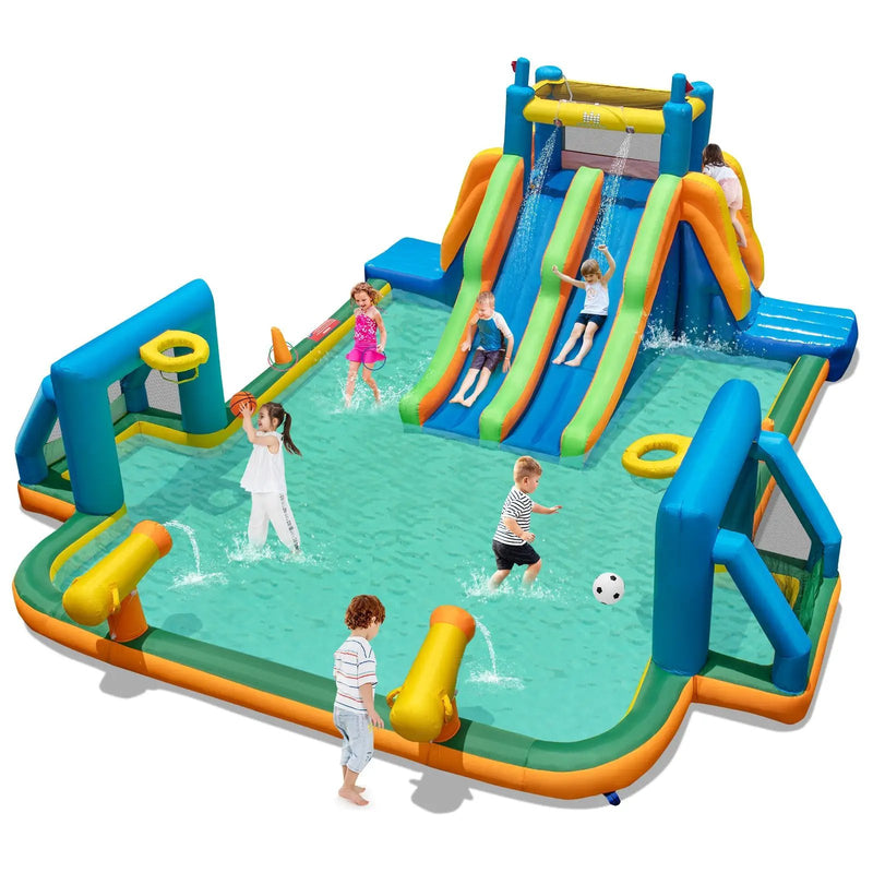 Kids Inflatable Water Slide with 2 Long Slides and 2 Soccer Gates Without Blower by DirectDeals