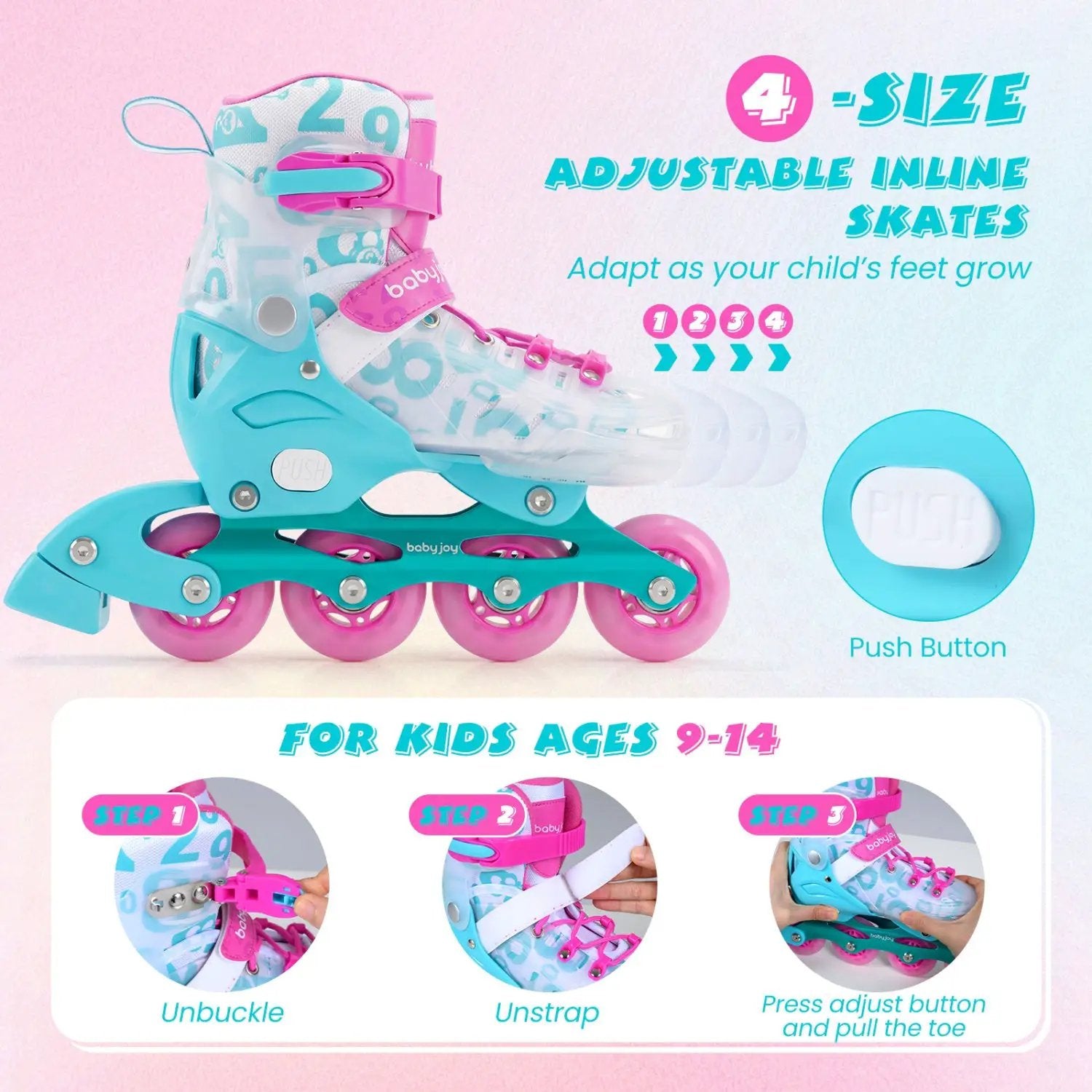 Kids Inline Skates with Light Up Wheels for Beginners Ages 9-14 by DirectDeals