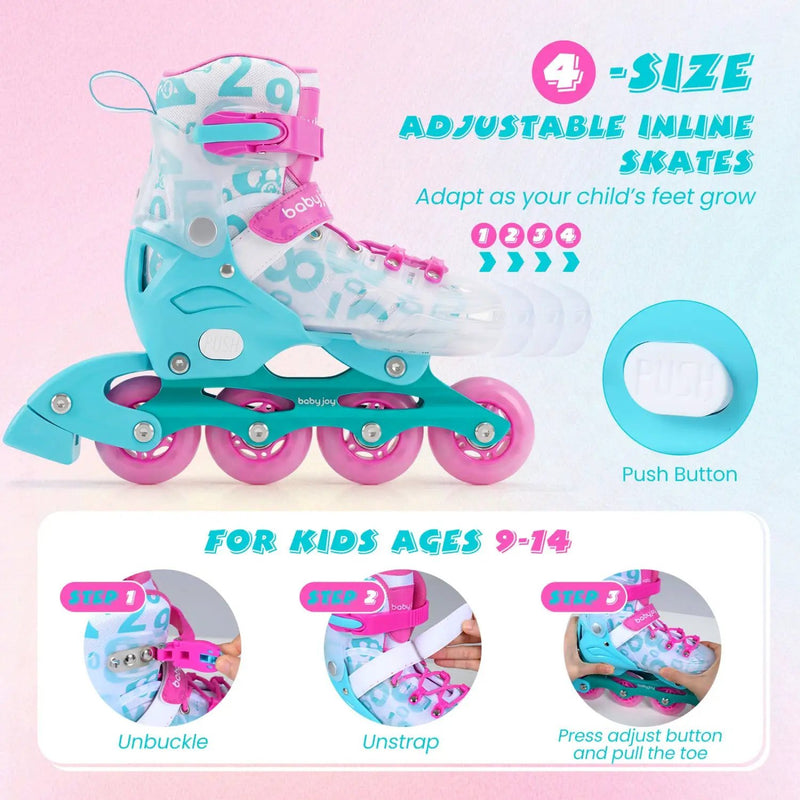 Kids Inline Skates with Light Up Wheels for Beginners Ages 9-14 by DirectDeals
