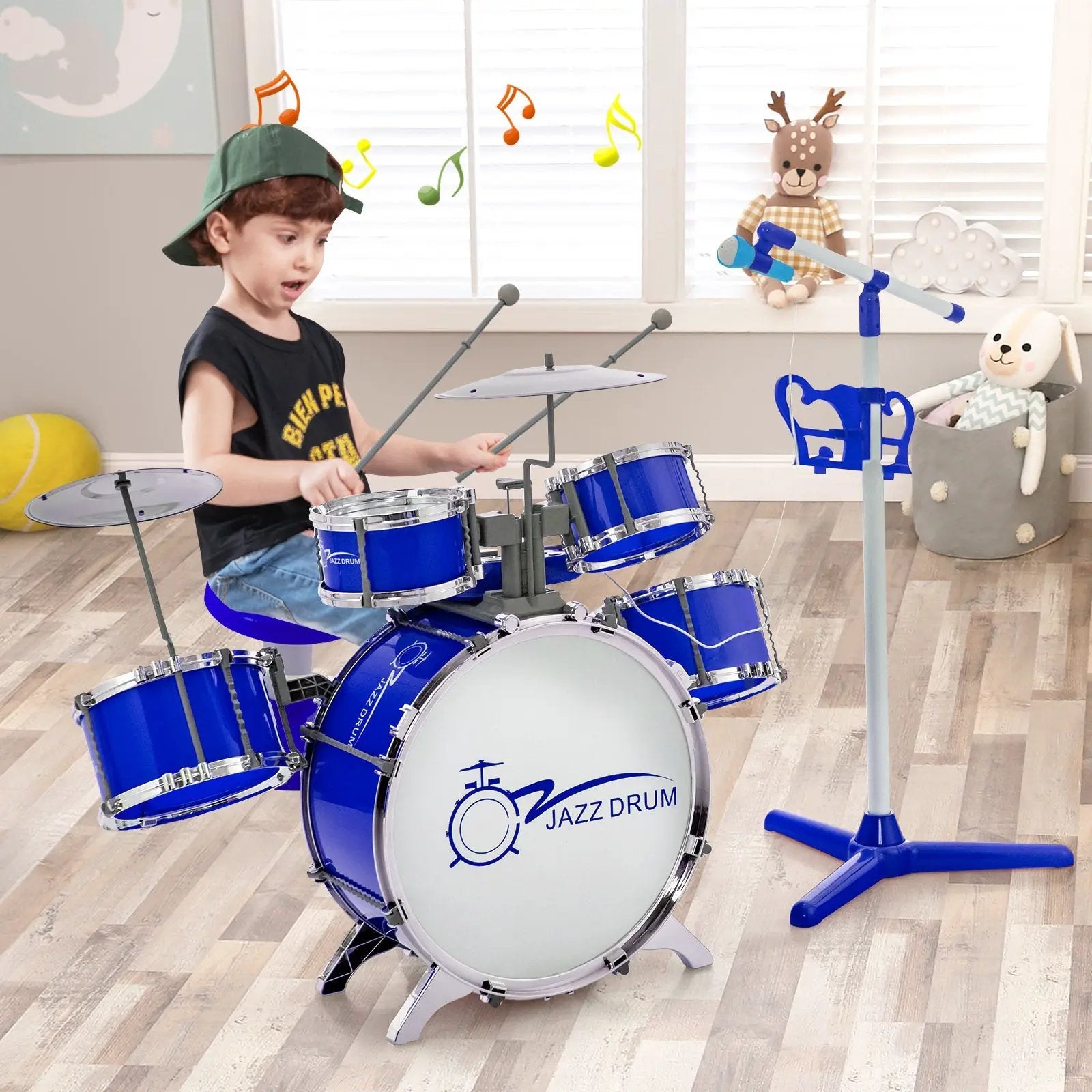 Kids Jazz Drum Keyboard Set with Stool and Microphone Stand by DirectDeals