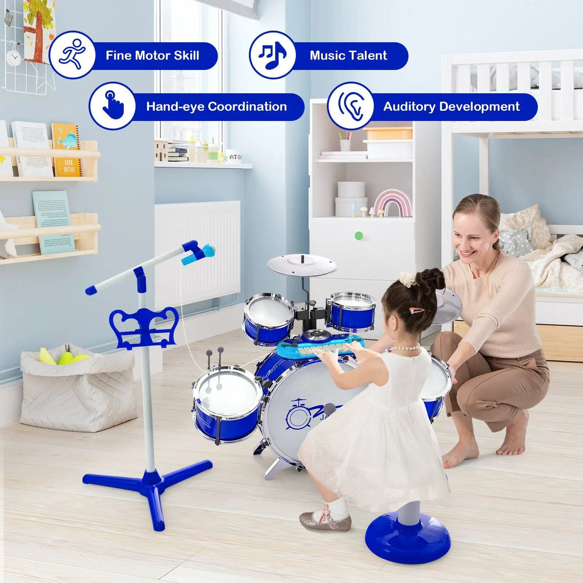 Kids Jazz Drum Keyboard Set with Stool and Microphone Stand, photo 7 of 9