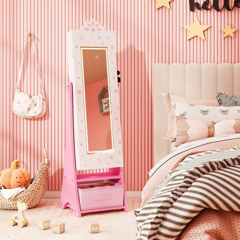 Kids Jewelry Armoire Freestanding Jewelry Cabinet with 3-Color Lighted Full Length Mirror by DirectDeals