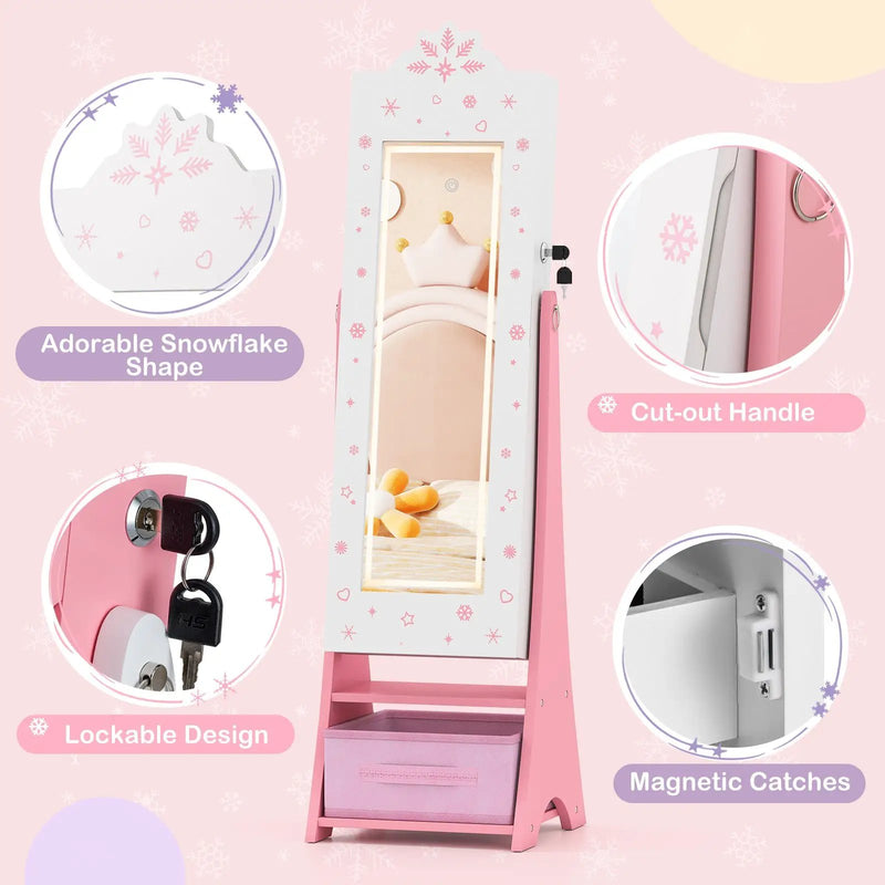 Kids Jewelry Armoire Freestanding Jewelry Cabinet with 3-Color Lighted Full Length Mirror by DirectDeals