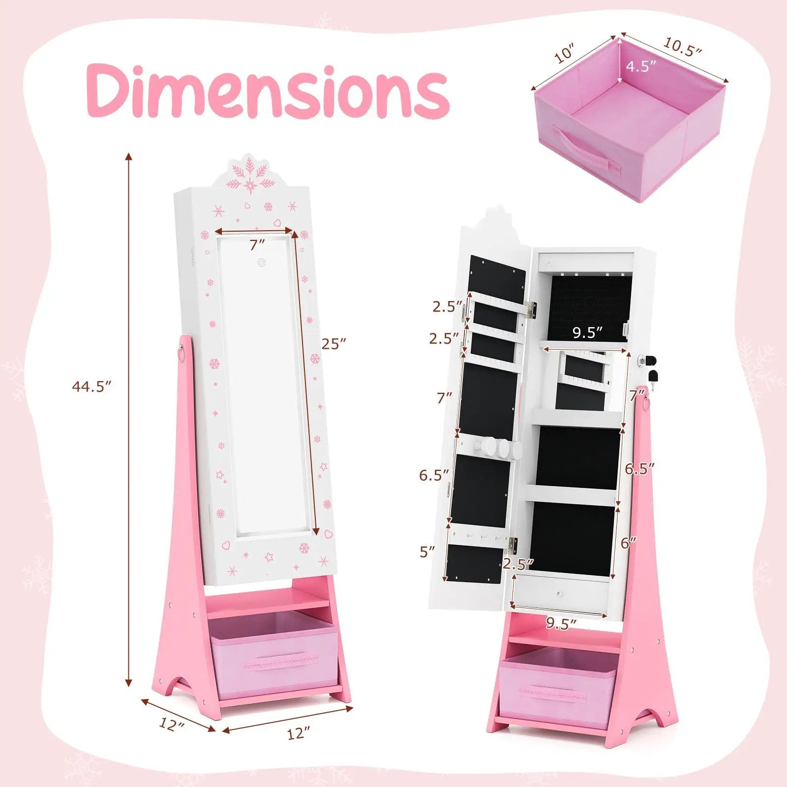 Kids Jewelry Armoire Freestanding Jewelry Cabinet with 3-Color Lighted Full Length Mirror by DirectDeals