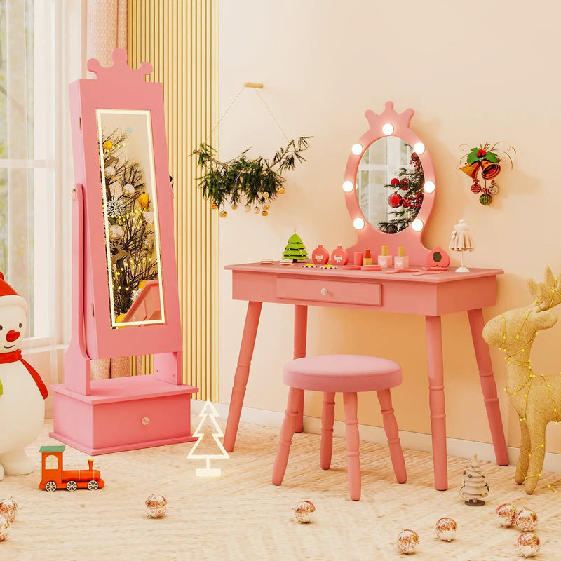 Kids Jewelry Armoire with 3-Color Lighted Full Length Mirror and Inside Led Lights by DirectDeals