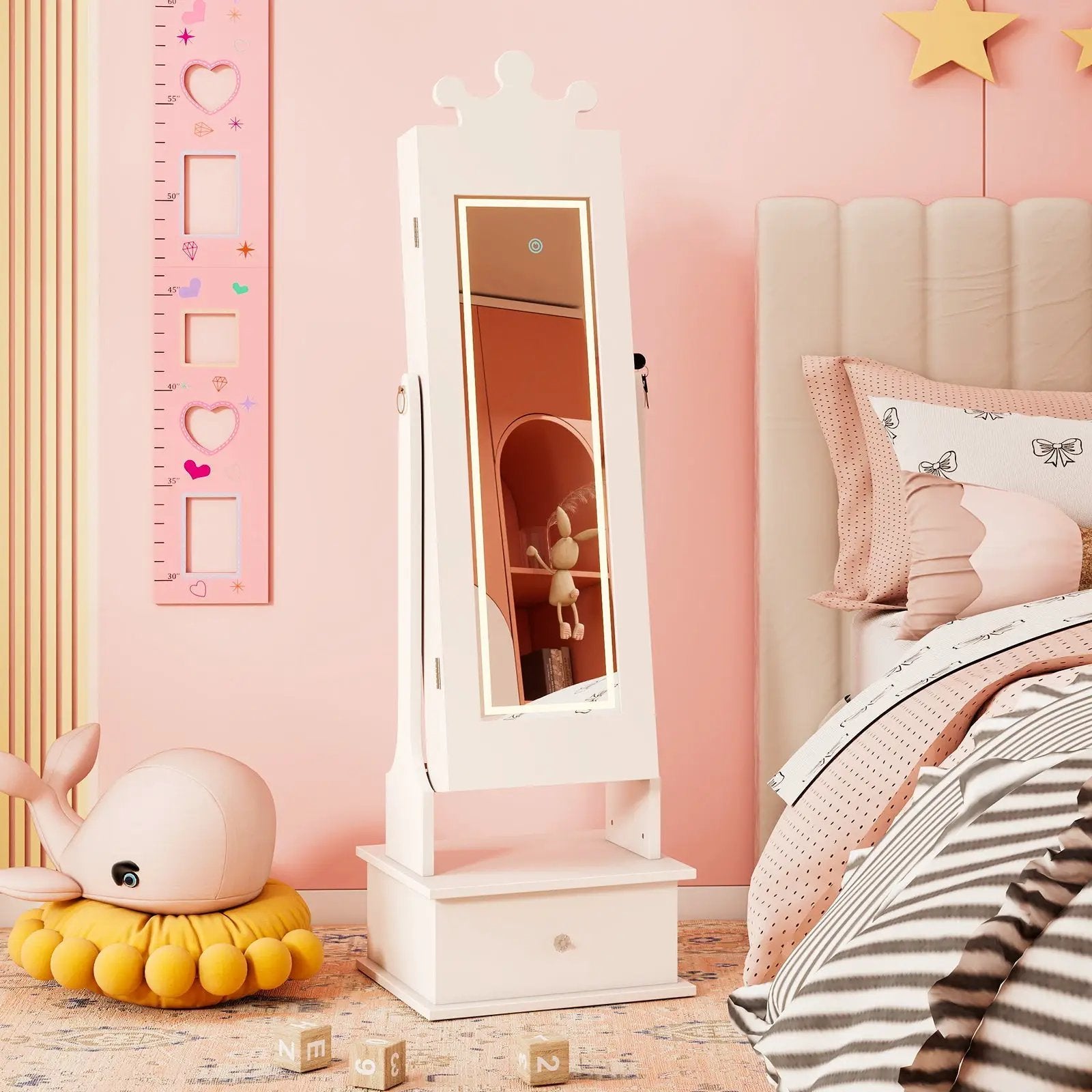 Kids Jewelry Armoire with 3-Color Lighted Full Length Mirror and Inside Led Lights by DirectDeals