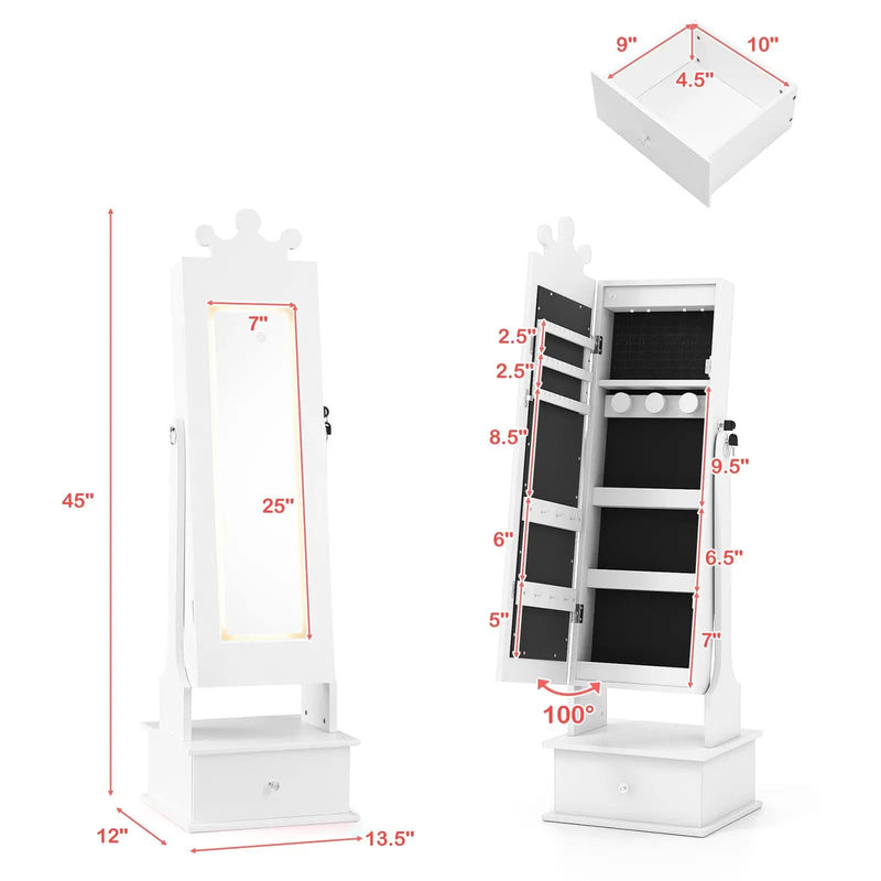 Kids Jewelry Armoire with 3-Color Lighted Full Length Mirror and Inside Led Lights by DirectDeals