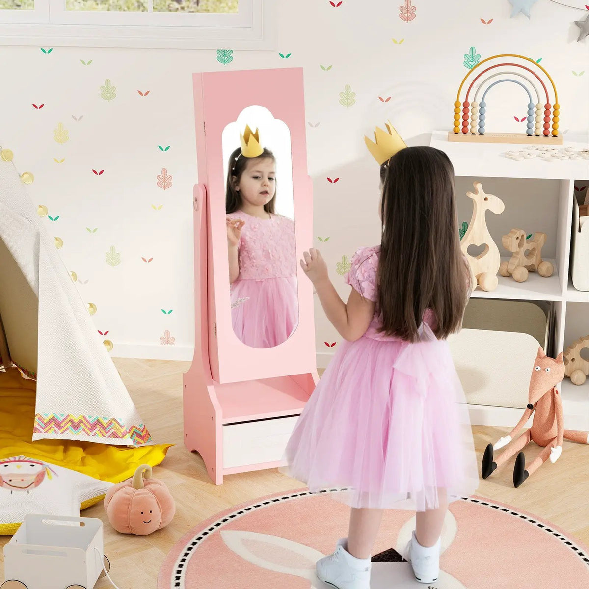 Freestanding Kids Jewelry Armoire Cabinet with Storage and 2 Tilt Angles, photo 2 of 9