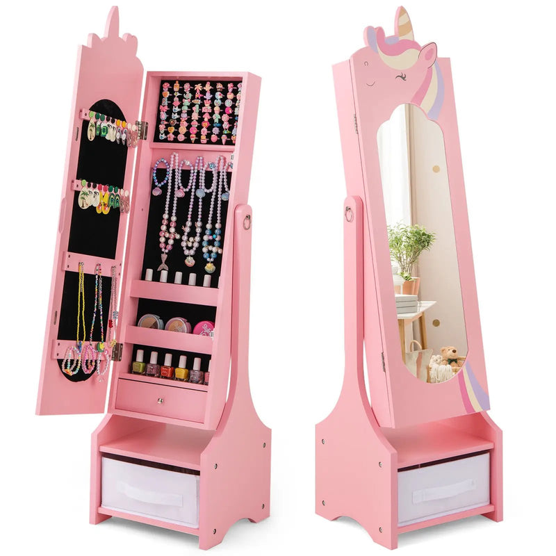Kids Jewelry Armoire Cabinet with Storage and 2 Tilt Angles by DirectDeals