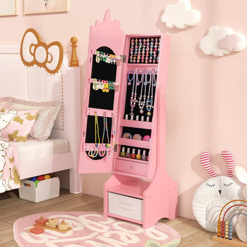 Kids Jewelry Armoire Cabinet with Storage and 2 Tilt Angles by DirectDeals