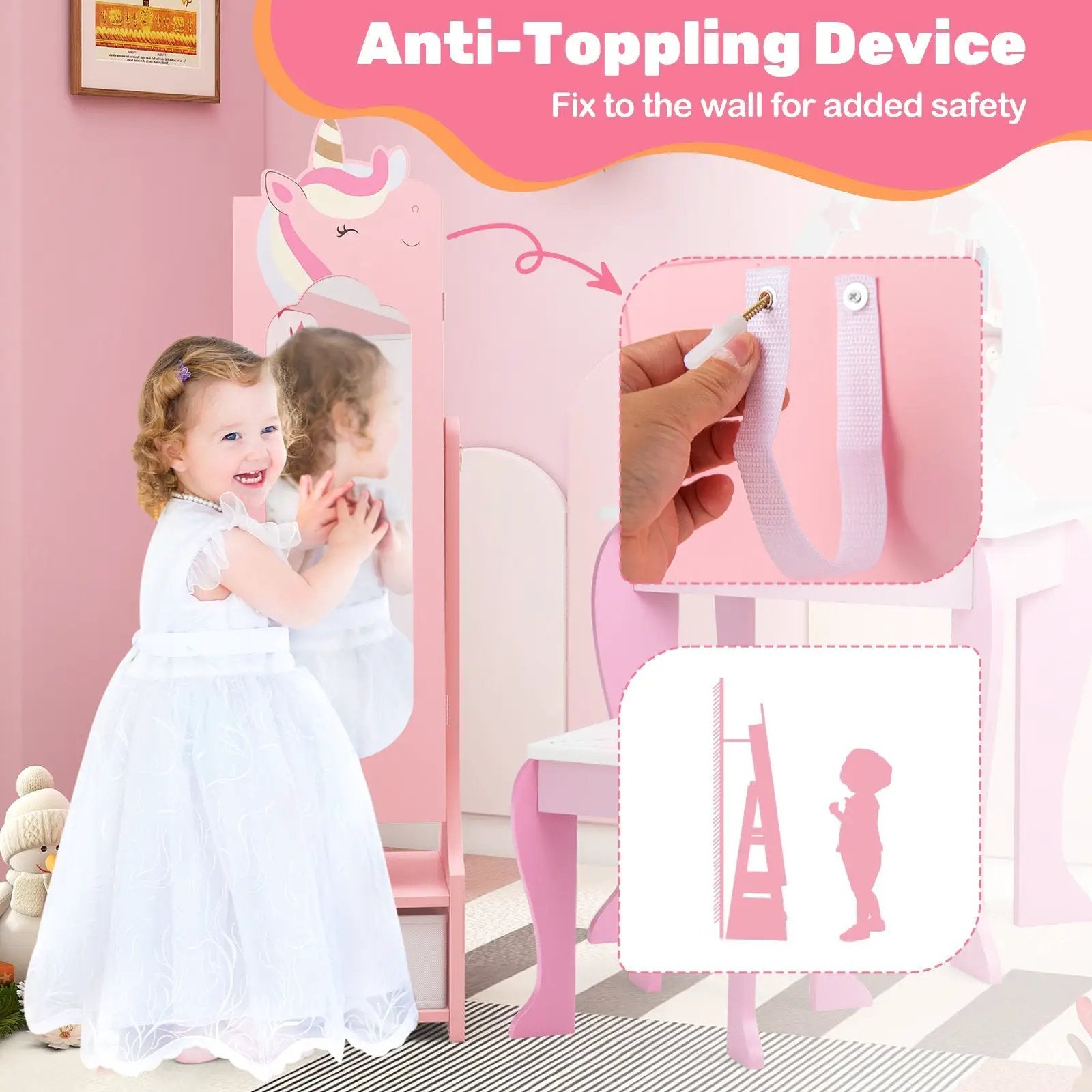 Kids Jewelry Armoire Cabinet with Storage and 2 Tilt Angles by DirectDeals