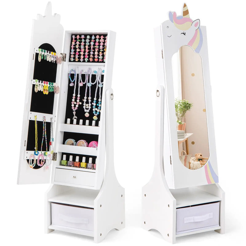 Kids Jewelry Armoire Cabinet with Storage and 2 Tilt Angles by DirectDeals