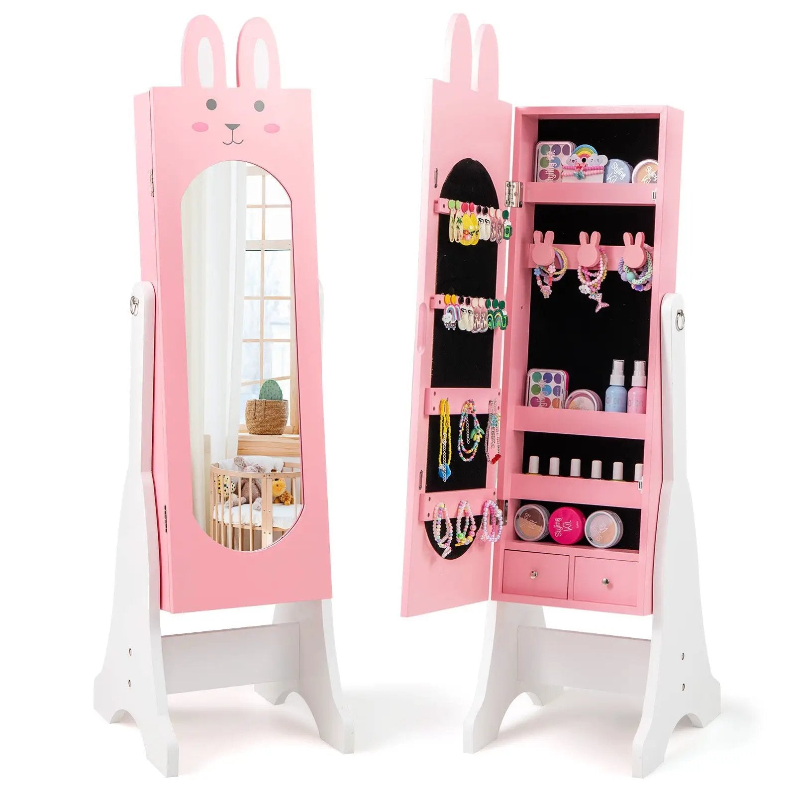 Kids Jewelry Armoire Cabinet with 2 Tilt Angles and Large Capacity by DirectDeals