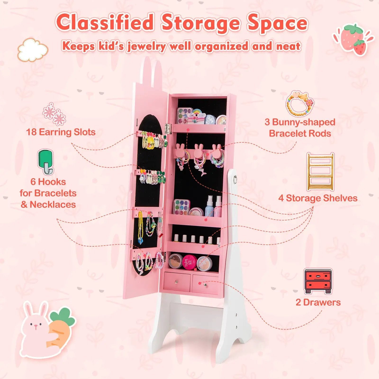Kids Jewelry Armoire Cabinet with 2 Tilt Angles and Large Capacity by DirectDeals