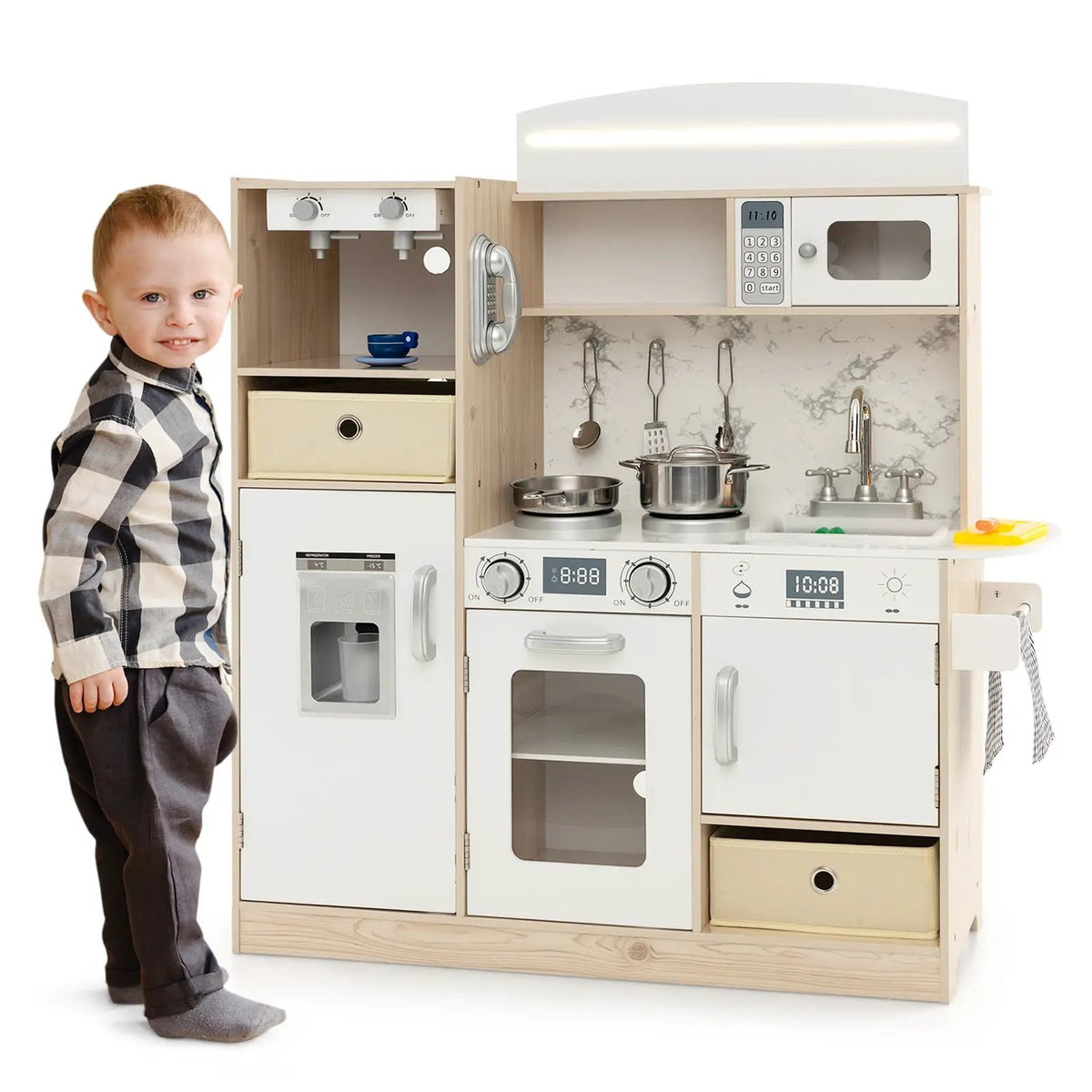 Pretend Play Kitchen Toy Kitchen Playset with Range Hood Ice Maker and Telephone, photo 17 of 24