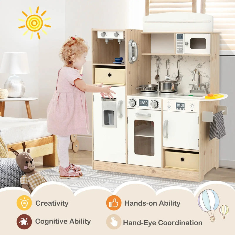Kids Kitchen Playset with Adjustable LED Lights Removable Fabric Bins-White by DirectDeals