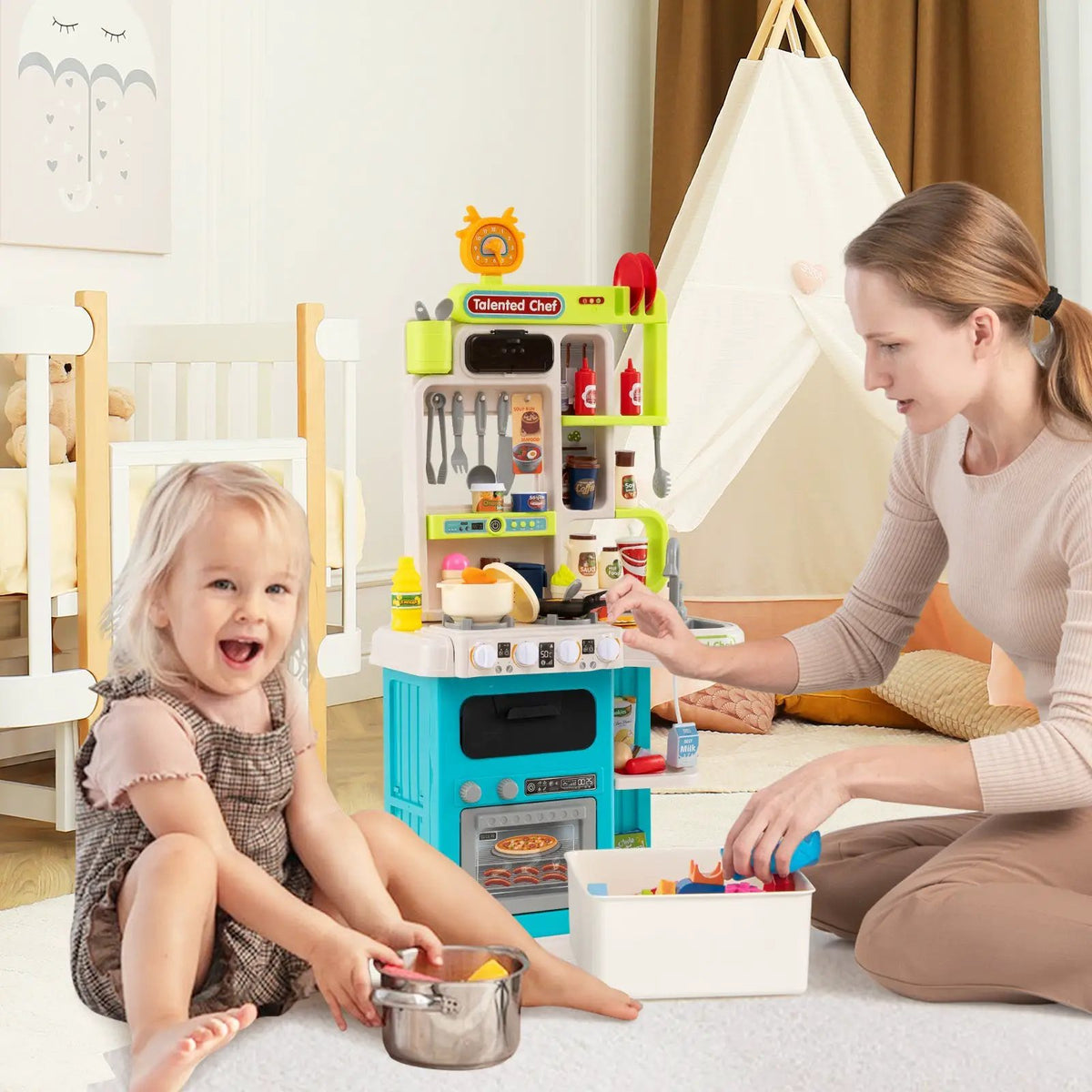 Kids Kitchen Playset Pretend Play Kitchen with Realistic Sounds and Lights, photo 3 of 16