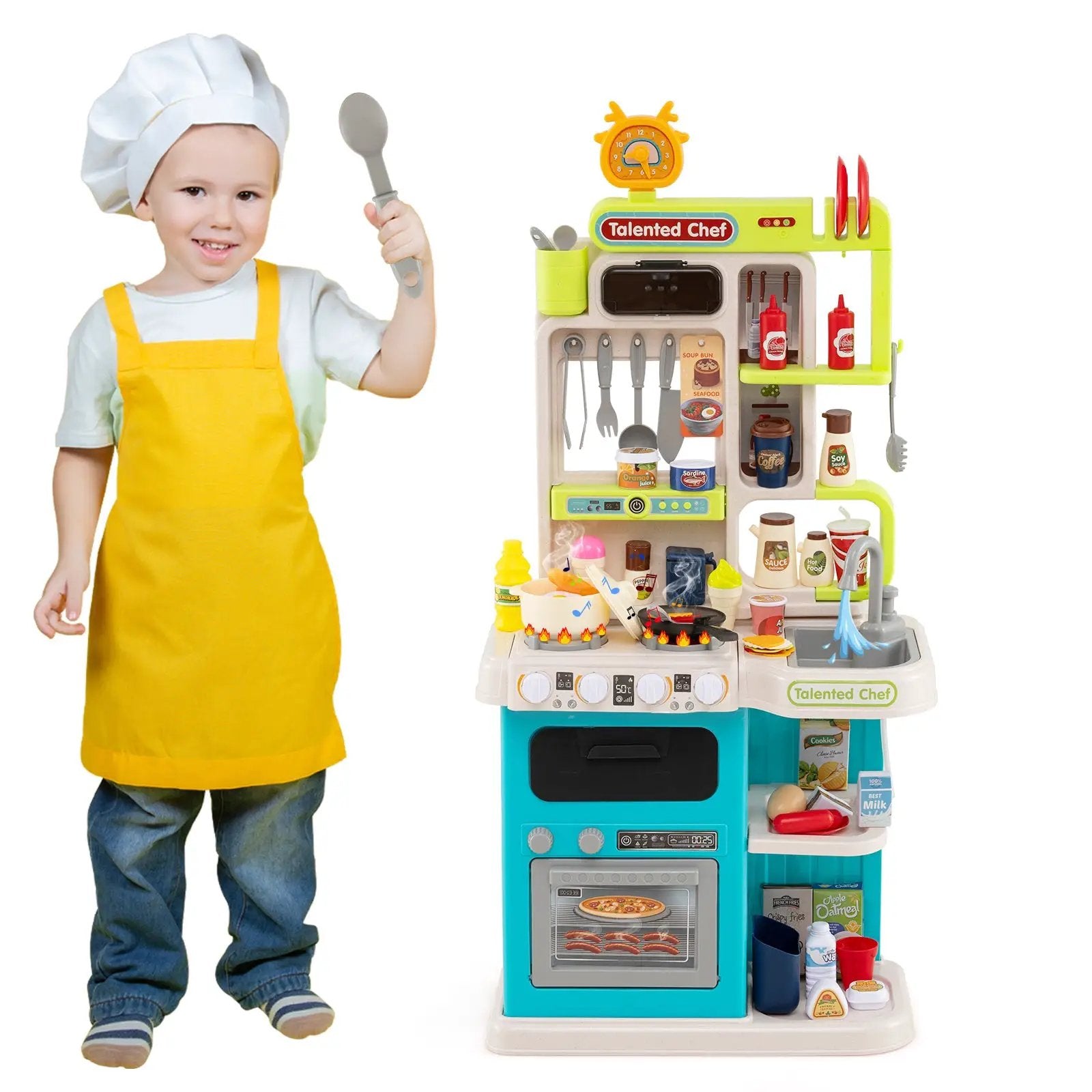 Kids Kitchen Playset Pretend Play Kitchen with Realistic Sounds and Lights by DirectDeals