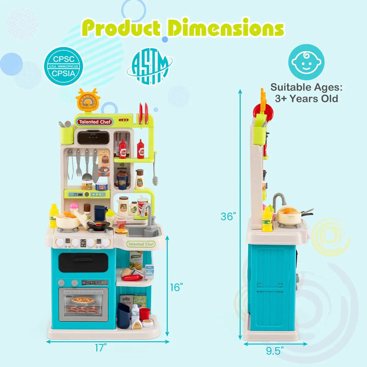 Kids Kitchen Playset Pretend Play Kitchen with Realistic Sounds and Lights, photo 9 of 16