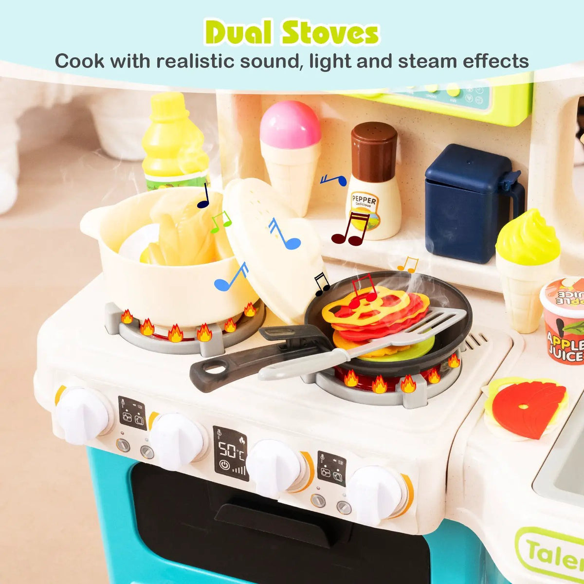 Kids Kitchen Playset Pretend Play Kitchen with Realistic Sounds and Lights, photo 13 of 16
