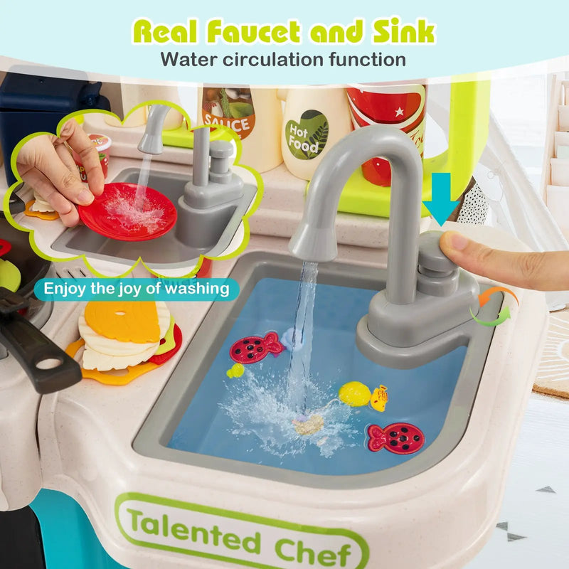 Kids Kitchen Playset Pretend Play Kitchen with Realistic Sounds and Lights by DirectDeals