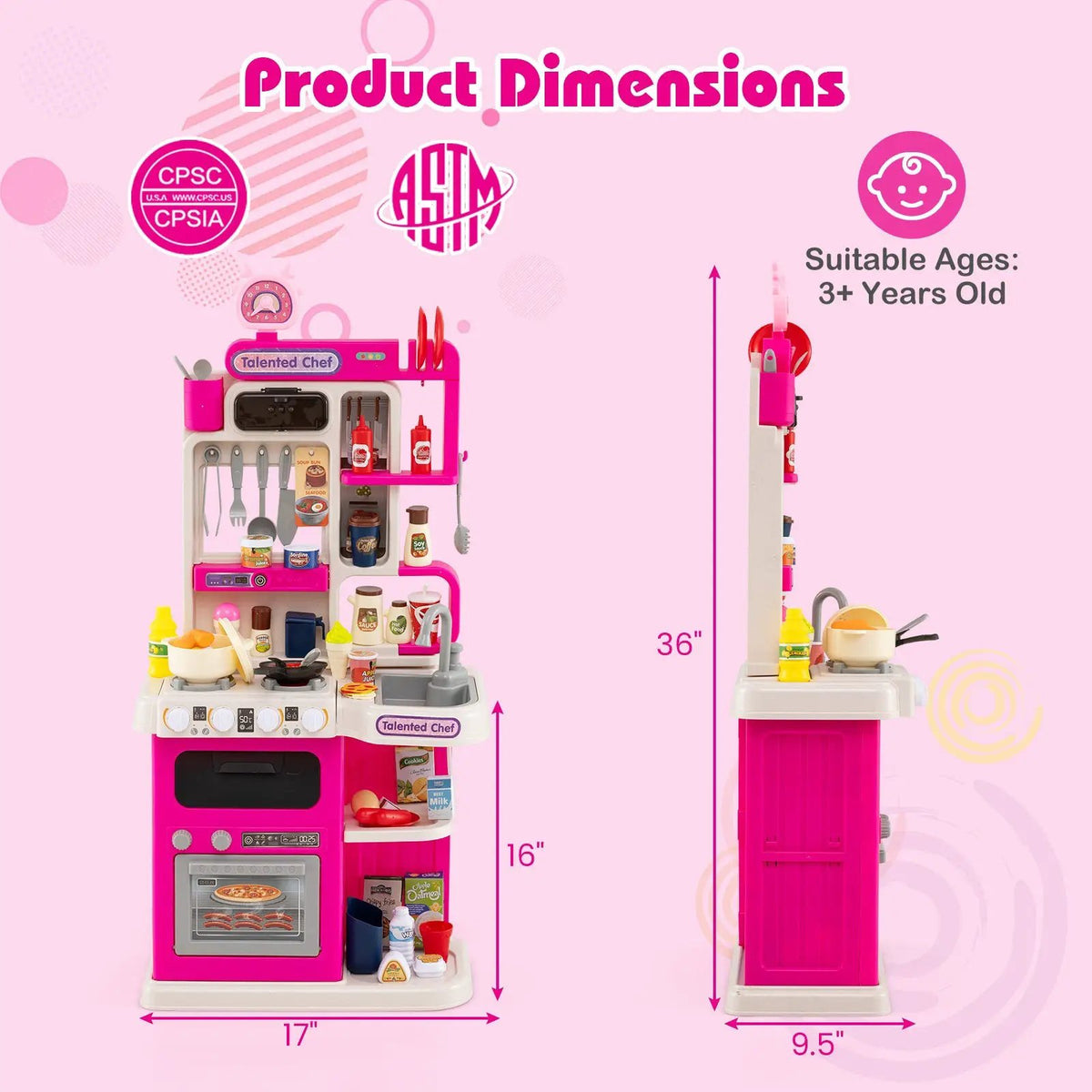 Kids Kitchen Playset Pretend Play Kitchen with Realistic Sounds and Lights, photo 10 of 16