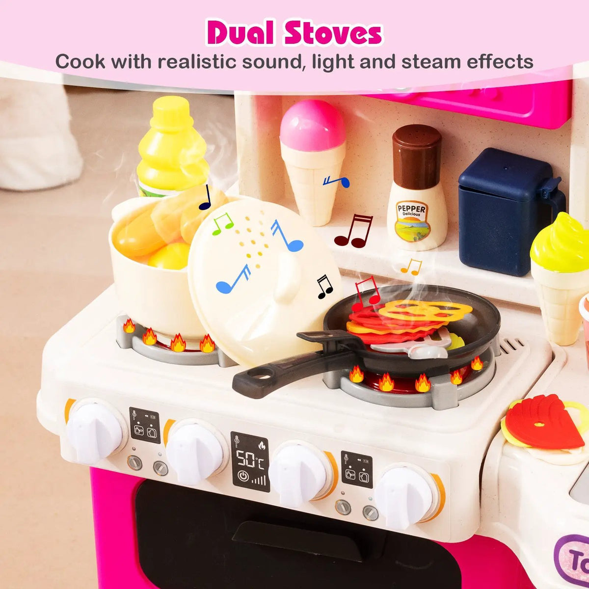 Kids Kitchen Playset Pretend Play Kitchen with Realistic Sounds and Lights, photo 14 of 16