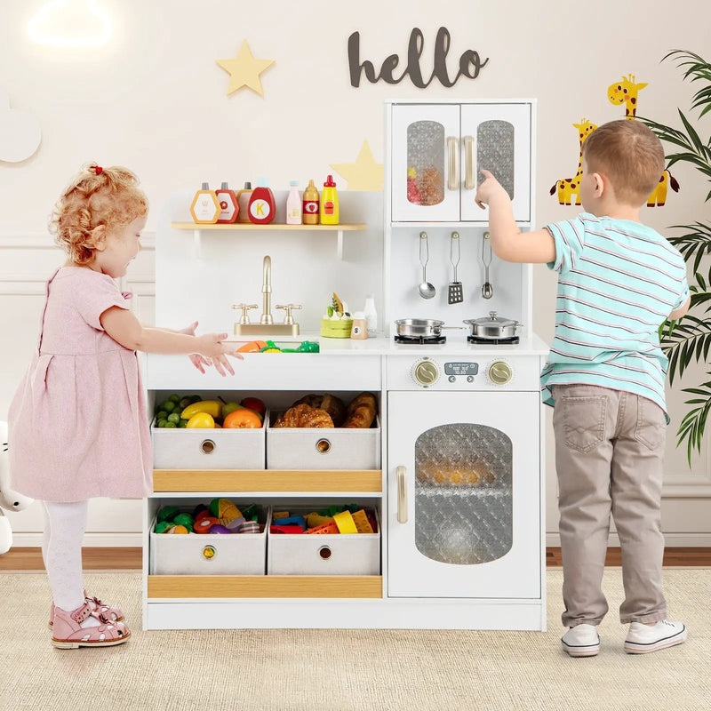 Kids Kitchen Playset with Cooking Accessories and Toy Cuttable Veggies-White by DirectDeals