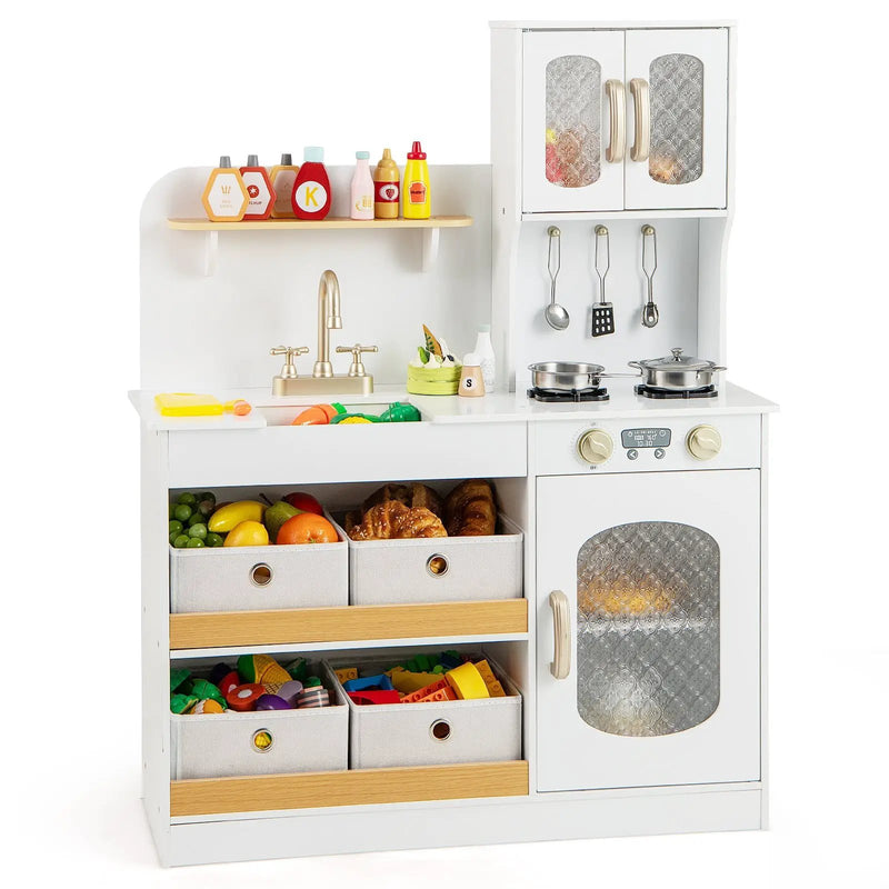 Kids Kitchen Playset with Cooking Accessories and Toy Cuttable Veggies-White by DirectDeals