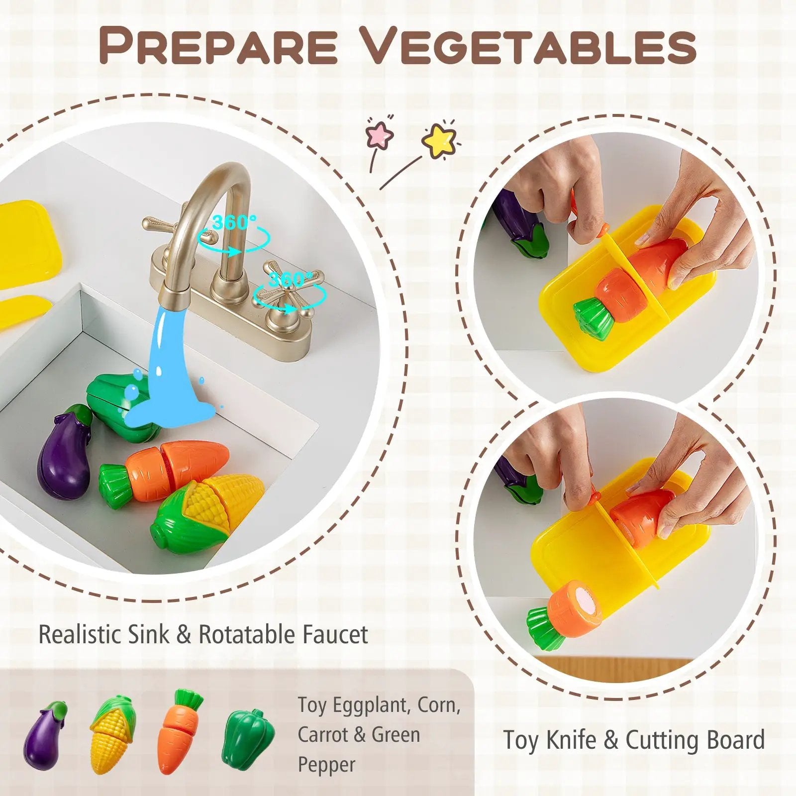 Kids Kitchen Playset with Cooking Accessories and Toy Cuttable Veggies-White by DirectDeals