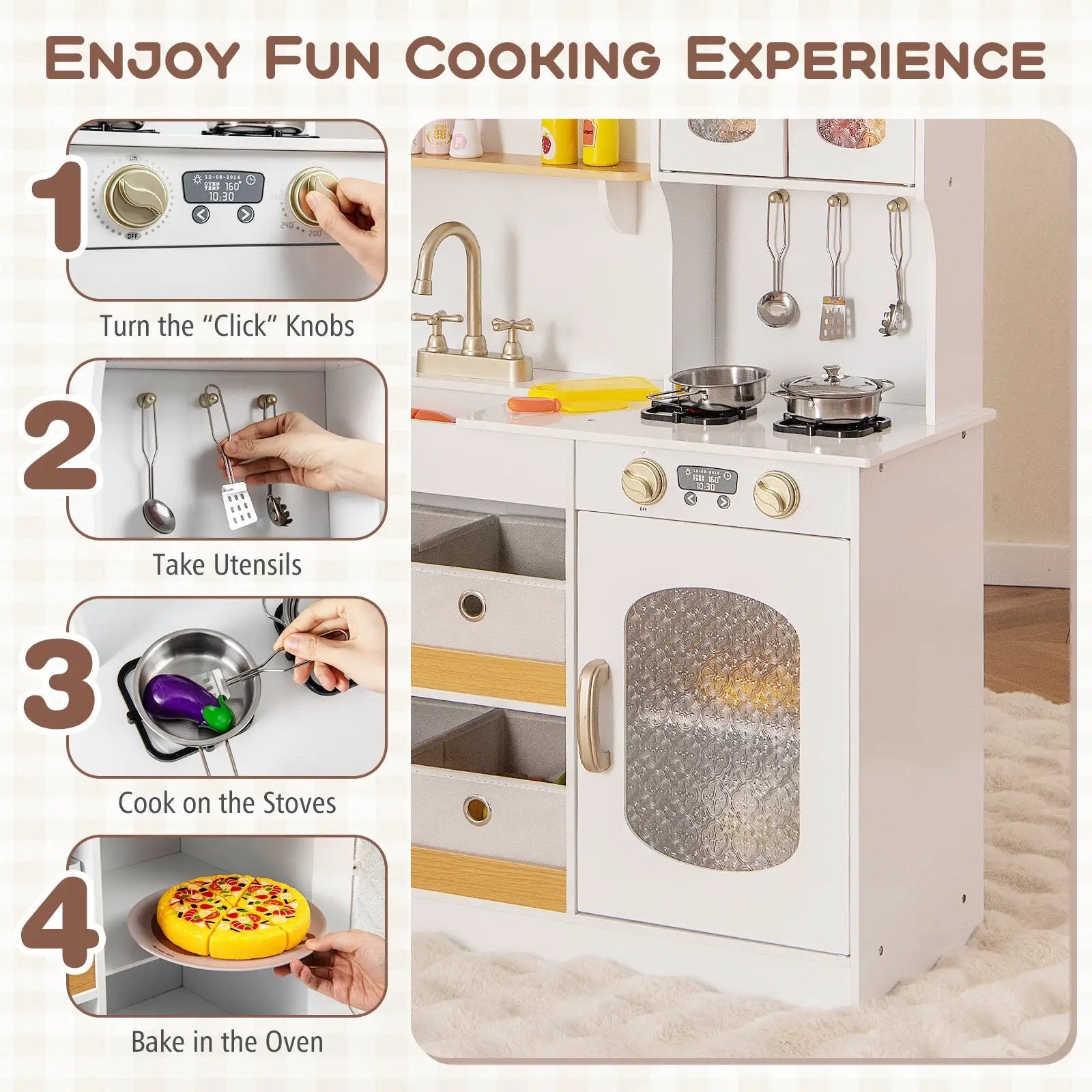 Kids Kitchen Playset with Cooking Accessories and Toy Cuttable Veggies-White by DirectDeals