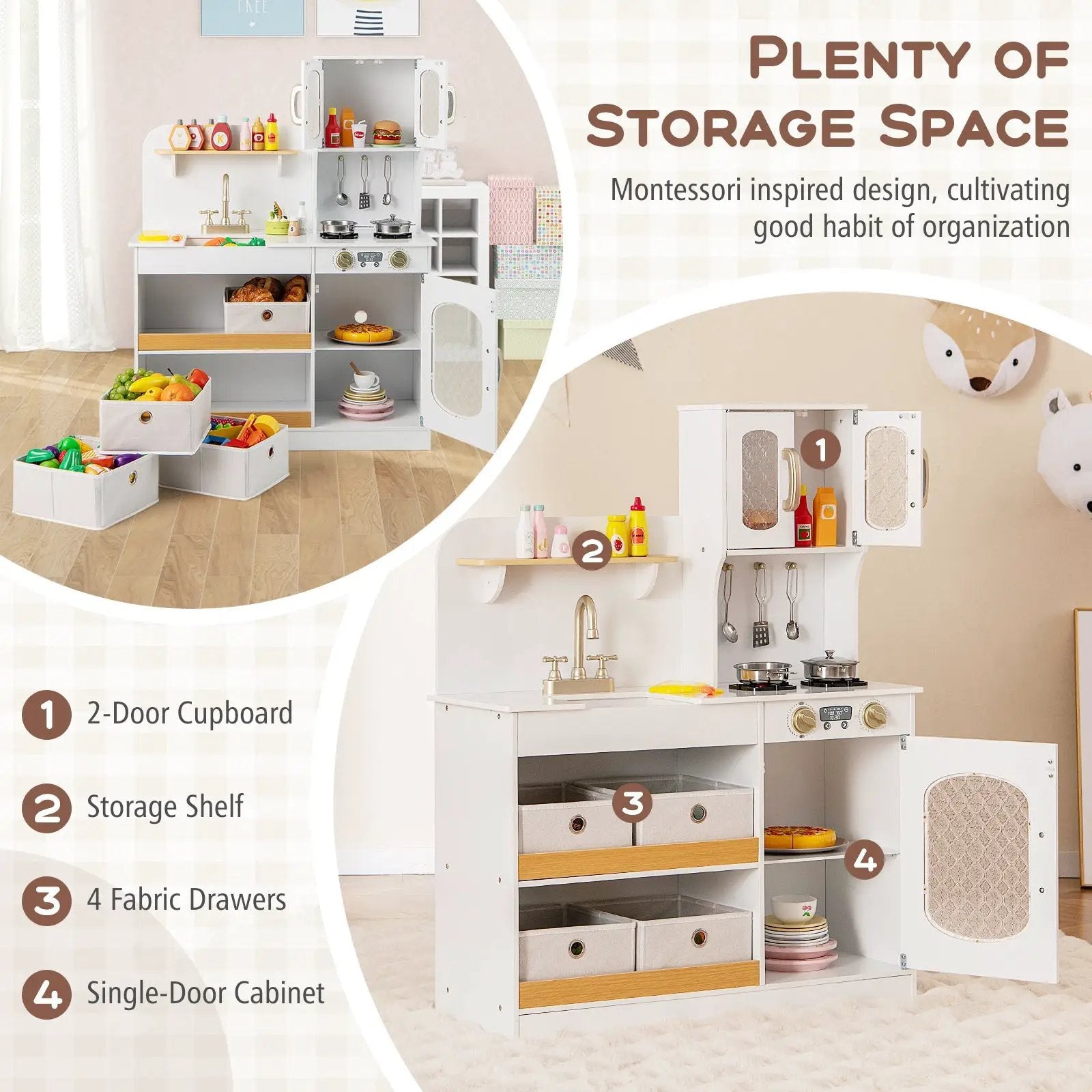 Kids Kitchen Playset with Cooking Accessories and Toy Cuttable Veggies-White by DirectDeals