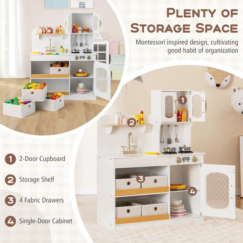 Kids Kitchen Playset with Cooking Accessories and Toy Cuttable Veggies-White by DirectDeals