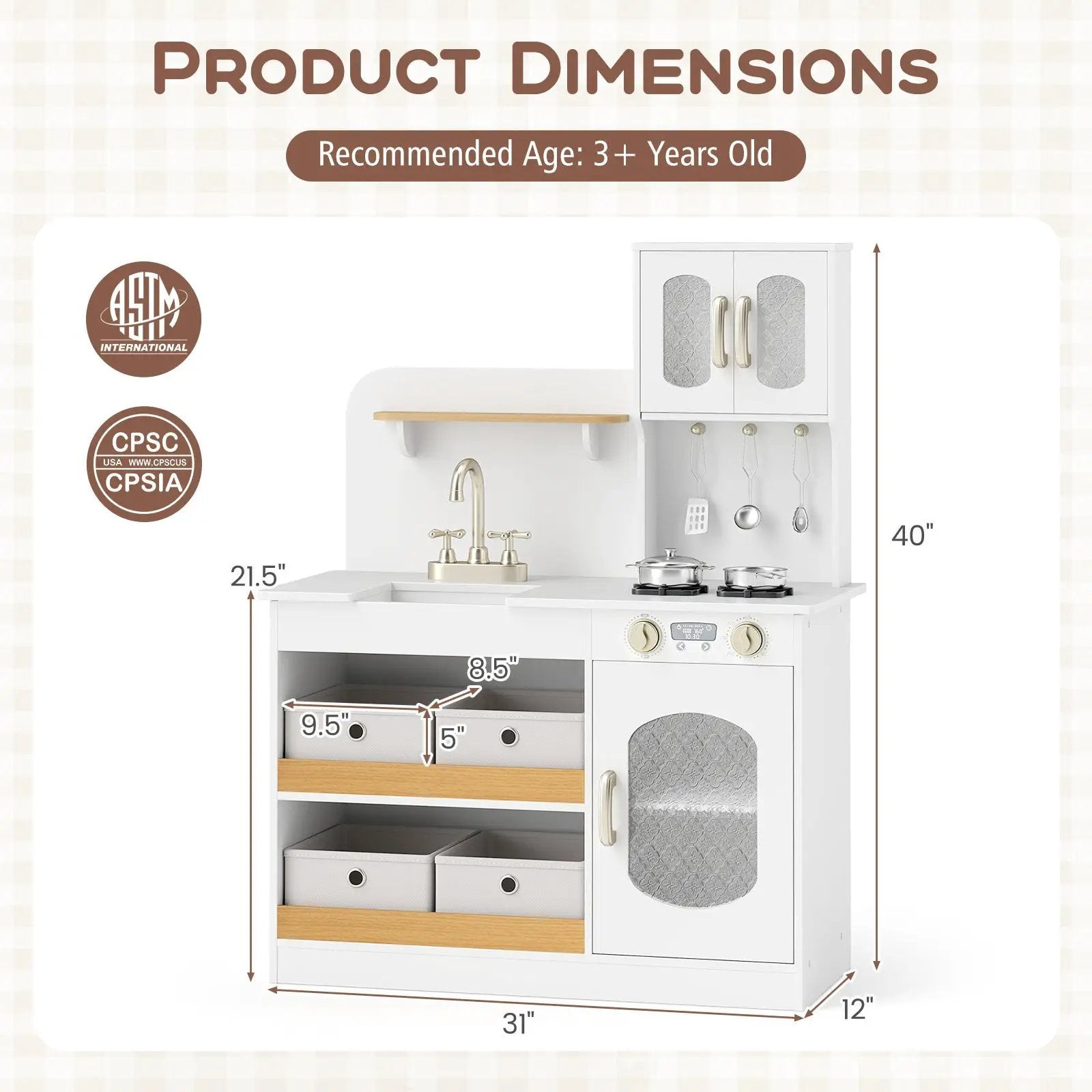 Kids Kitchen Playset with Cooking Accessories and Toy Cuttable Veggies-White by DirectDeals